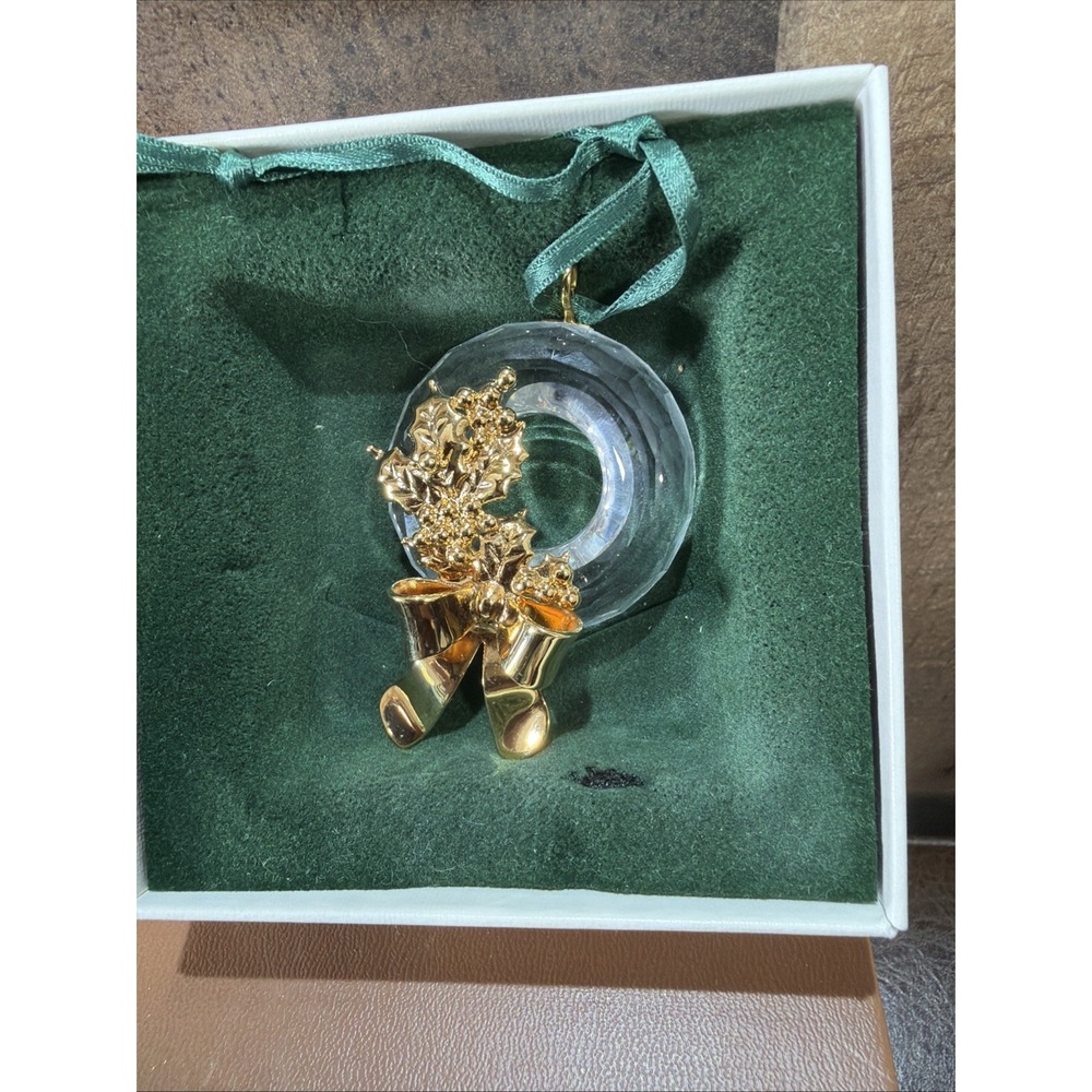Swarovski Crystal Memories Christmas Wreath Ornament 1996 Gold Bow 203081 NIB